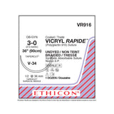 Ethicon VICRYL RAPIDE Suture, Size: 3-0, Needle: V-34, UNDYED, 12/bx. MPN: VR916