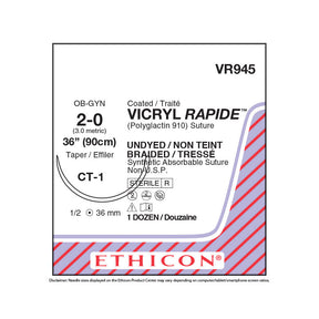 Ethicon VICRYL RAPIDE Suture, Size: 2-0, Needle: CT-1, UNDYED, 12/bx. MPN: VR945