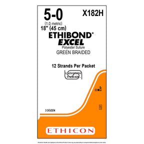 Ethicon ETHIBOND EXCEL Polyester Suture, Size: 5-0, NO NEEDLE, GREEN, 36/bx. MPN: X182H