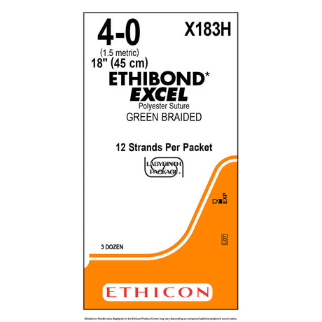 Ethicon ETHIBOND EXCEL Polyester Suture, Size: 4-0, NO NEEDLE, GREEN, 36/bx. MPN: X183H
