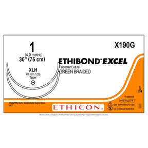 Ethicon ETHIBOND EXCEL Polyester Suture, Size: 1, Needle: XLH, XLH, GREEN, 12/bx. MPN: X190G