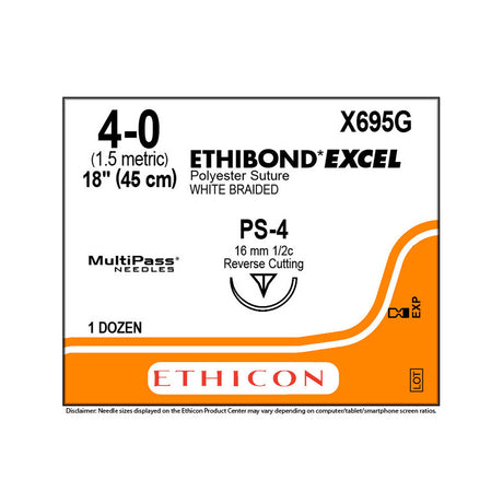 Ethicon ETHIBOND EXCEL Polyester Suture, Size: 4-0, Needle: PS-4, WHITE, 12/bx. MPN: X695G