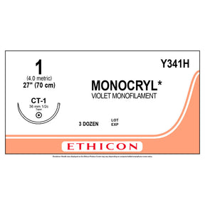 Ethicon MONOCRYL Suture, Size: 1, Needle: CT-1, VIOLET, 36/bx. MPN: Y341H