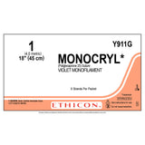 Ethicon MONOCRYL Suture, Size: 1, NO NEEDLE, VIOLET, 12/bx. MPN: Y911G