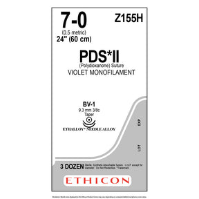 Ethicon PDS II Suture, Size: 7-0, Needle: BV-1, BV-1, VIOLET, 36/bx. MPN: Z155H