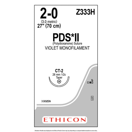Ethicon PDS II Suture, Size: 2-0, Needle: CT-2, VIOLET, 36/bx. MPN: Z333H