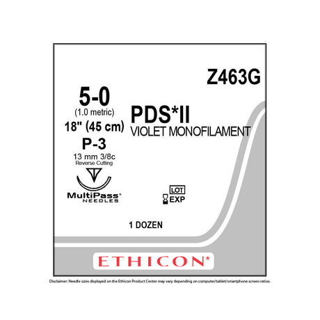 Ethicon PDS II Suture, Size: 5-0, Needle: P-3, VIOLET, 12/bx. MPN: Z463G