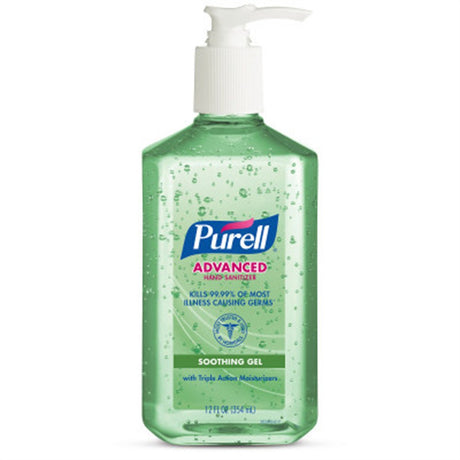 PURELL Advanced Hand Sanitizer Soothing Gel with Aloe & Vitamin E, 12 fl oz Table Top Pump Bottle. MPN: 3639-12