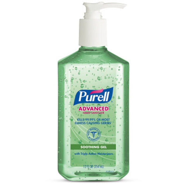 PURELL Advanced Hand Sanitizer Soothing Gel with Aloe & Vitamin E, 12 fl oz Table Top Pump Bottle. MPN: 3639-12