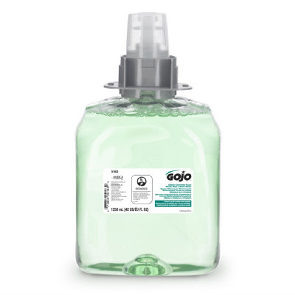 GOJO Green Certified Foam Hand, Hair & Body Wash, 1250mL Refill for GOJO FMX-12 Dispenser. MPN: 5163-04
