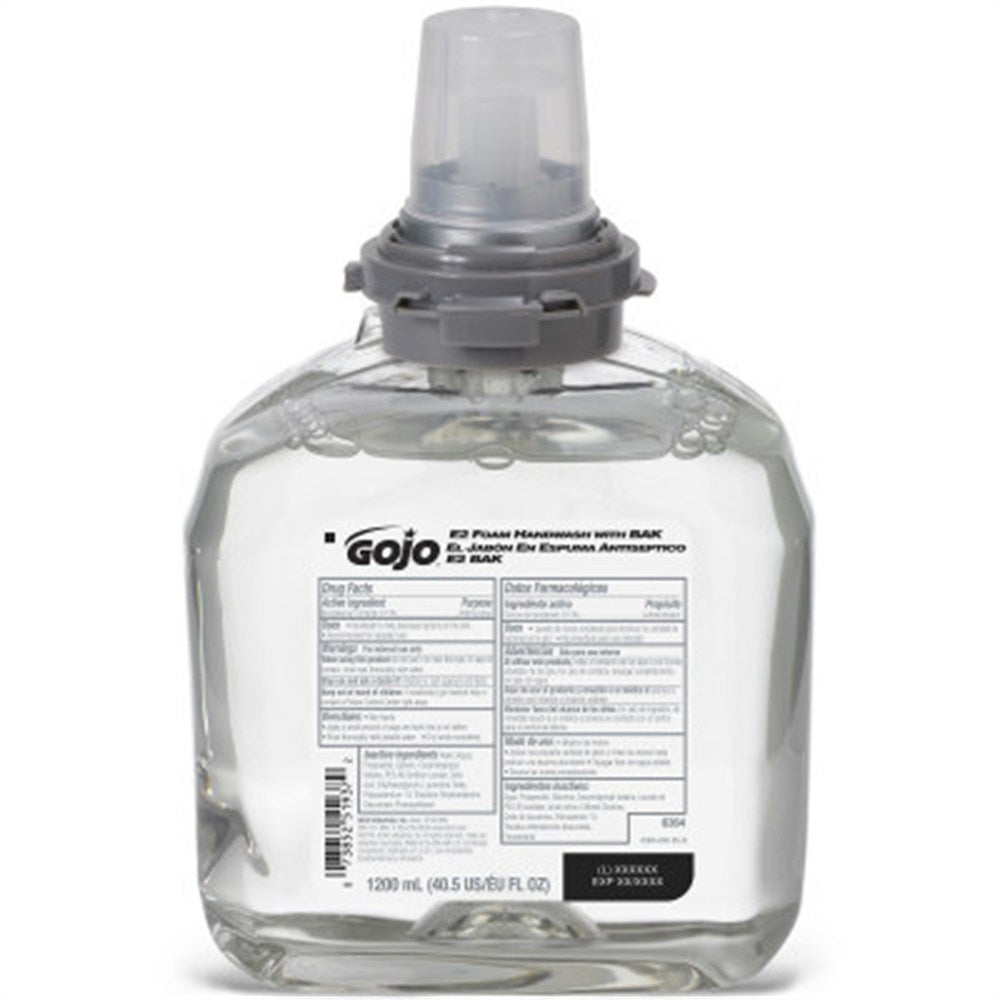 GOJO E2 Foam Handwash with BAK, 1200mL Refill for GOJO TFX Dispenser. MPN: 6364-02