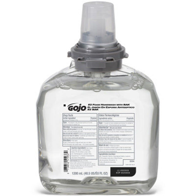 GOJO E2 Foam Handwash with BAK, 1200mL Refill for GOJO TFX Dispenser. MPN: 6364-02