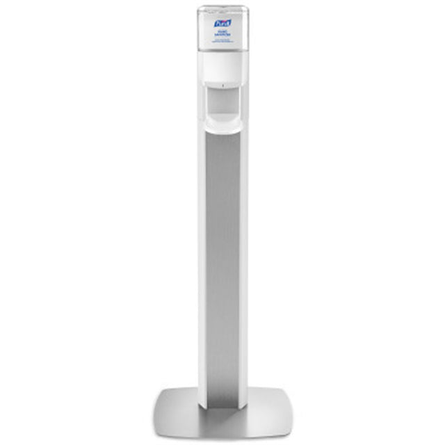PURELL MESSENGER ES8 Silver Panel Floor Stand with Touch-Free Dispenser Stand for 1200mL Hand Sanitizer. MPN: 7308-DS-SLV