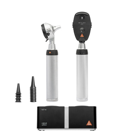 HEINE LED Diagnostic Set: BETA 200 LED Ophthalmoscope, BETA 400 LED Fiber Optic Otoscope, (2) BETA4 NT Rechargeable Handles, NT4 Table Charger. MPN: A-153.24.422 - Image 2