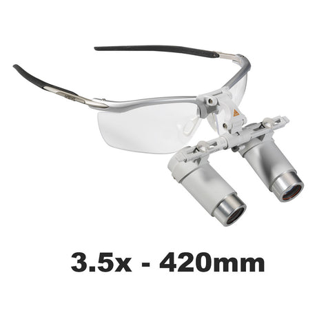 HEINE 3.5x HRP Binocular Loupes Set on S-FRAME, 420mm (16") Working Distance. MPN: C-000.32.430