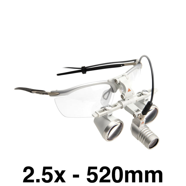 HEINE LED LoupeLight 2, mPack mini Battery Pack, S-Frame, HR Loupes 2.5x 520mm (20") Working Distance. MPN: C-008.32.452