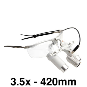 HEINE LED LoupeLight 2, mPack mini Battery Pack, S-Frame, HRP Loupes 3.5x 420mm (16") Working Distance. MPN: C-008.32.453