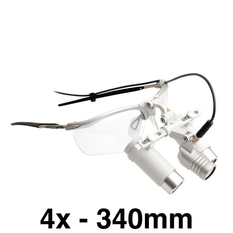 HEINE LED LoupeLight 2, mPack mini Battery Pack, S-Frame, HRP Loupes 4.0x 340mm (13") Working Distance. MPN: C-008.32.454