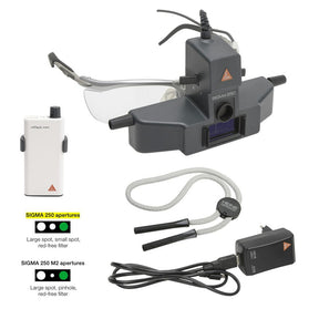 HEINE SIGMA 250 LED Indirect Ophthalmoscope with SMALL APERTURE, S-FRAME, mPack Mini Battery. MPN: C-008.33.341