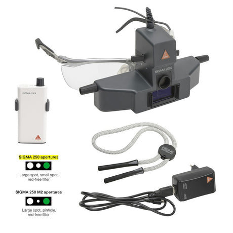 HEINE SIGMA 250 LED Indirect Ophthalmoscope with SMALL APERTURE, S-FRAME, mPack Mini Battery. MPN: C-008.33.341