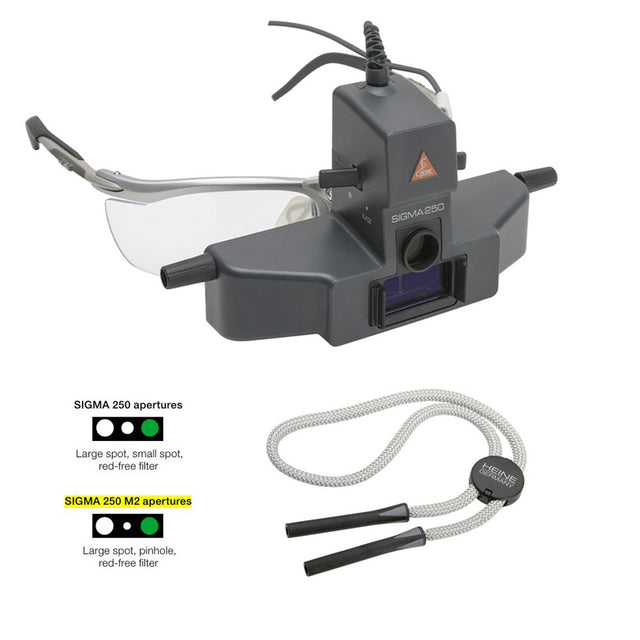 HEINE SIGMA 250 LED Indirect Ophthalmoscope M2 with MICRO SPOT APERTURE, S-FRAME, Retaining cord (without Power Source). MPN: C-008.33.345