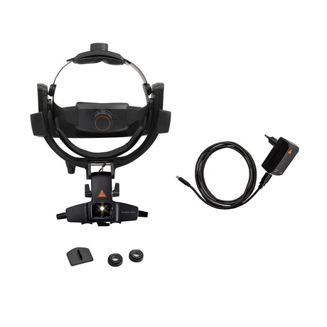 HEINE OMEGA 600 Indirect Ophthalmoscope with battery, +2 D eyepiece, E4-USBC, eyepiece 0 D, CW1 Wall Charger. MPN: C-008.33.612