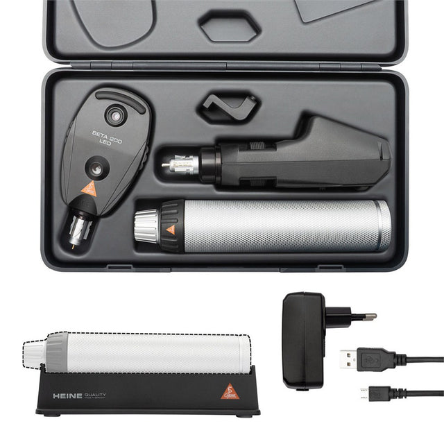 HEINE BETA 200 LED Ophthalmic Diagnostic Set: BETA 200 LED Ophthalmoscope, BETA 200 LED Streak Retinoscope, BETA4 USB Rechargeable Handle, Hard Case. MPN: C-145.28.388