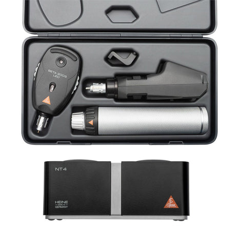 HEINE BETA 200S LED Ophthalmic Diagnostic Set: BETA 200S LED Ophthalmoscope, BETA 200 Streak Retinoscope, BETA4 NT Rechargeable Handle, NT4 Table Charger, Hard Case. MPN: C-262.24.420