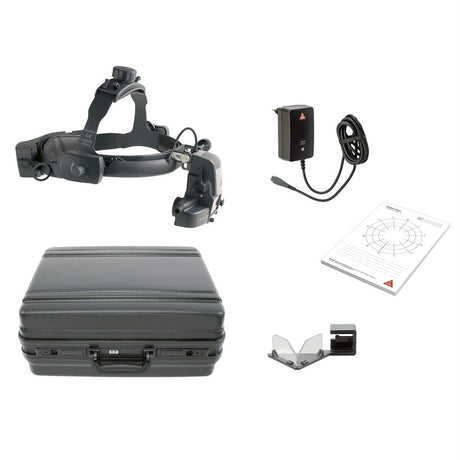 HEINE OMEGA 500 LED Indirect Ophthalmoscope, UNPLUGGED Set, Plug-in Transformer, 1 mPack Battery, Accessories. MPN: C-284.41.670
