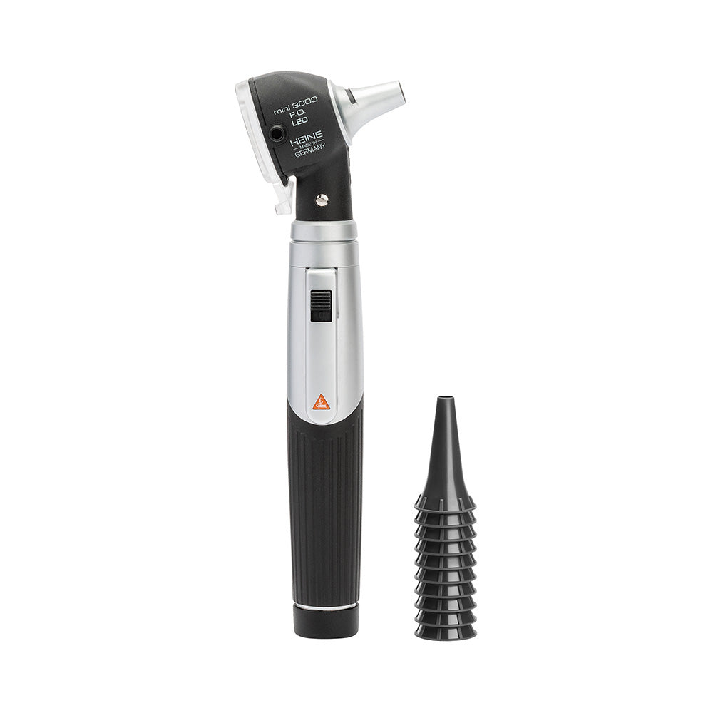HEINE mini 3000 LED Fiber Optic Otoscope with mini 3000 battery Handle and 10 AllSpec Disposable Ear Tips. MPN: D-008.70.110