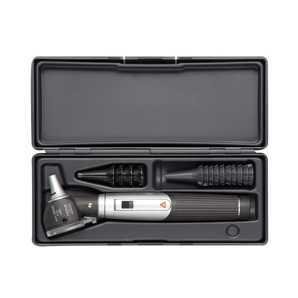 HEINE mini 3000 LED Fiber Optic Otoscope Set, mini 3000 battery handle, Hard Case. MPN: D-885.20.021
