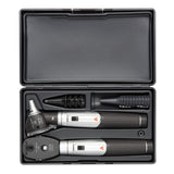 HEINE mini3000 LED Diagnostic Set: mini3000 LED Ophthalmoscope, mini3000 Fiber Optic LED Otoscope, (2) mini3000 battery handles, (4) reusable tips B-000.11.111, (10) AllSpec 4mm disposable tips, Case. MPN: D-886.11.021