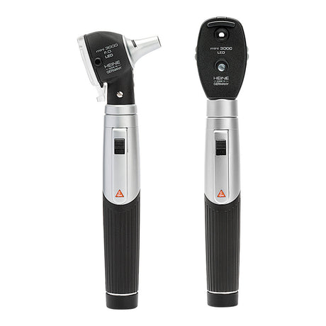 HEINE mini3000 LED Diagnostic Set: mini3000 LED Ophthalmoscope, mini3000 Fiber Optic LED Otoscope, (2) mini3000 battery handles, (4) reusable tips B-000.11.111, (10) AllSpec 4mm disposable tips, Case. MPN: D-886.11.021 - Image 2