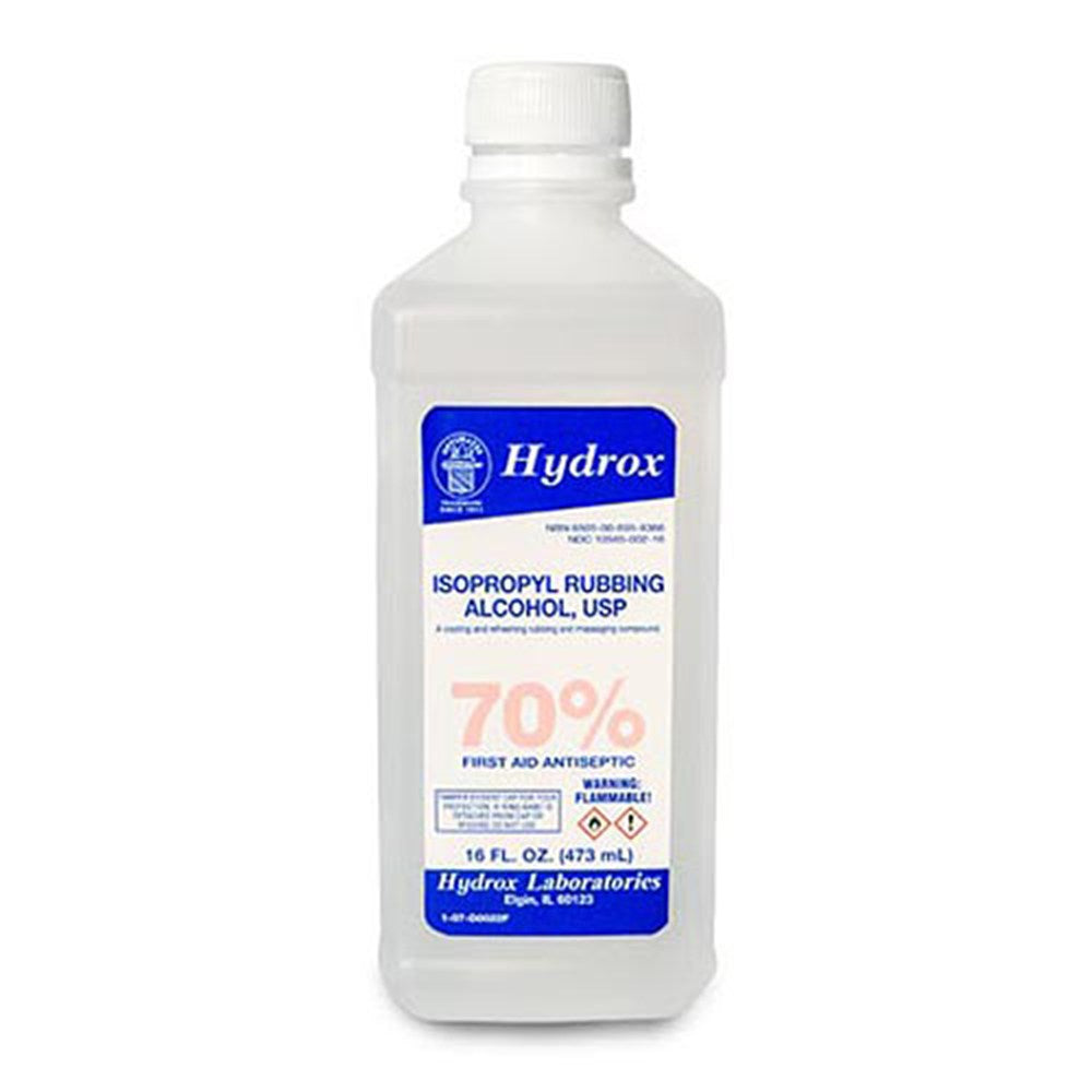 HYDROX Isopropyl Rubbing Alcohol 70%, USP, 16 oz, 12/cs. MPN: D0022