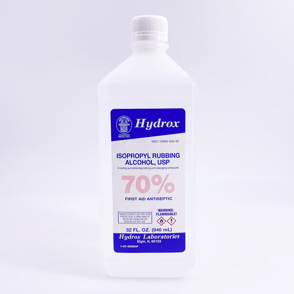 HYDROX Isopropyl Rubbing Alcohol 70%, USP, 32 oz, 12/cs. MPN: D0024