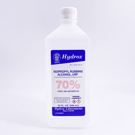 HYDROX Isopropyl Rubbing Alcohol 70%, USP, 32 oz, 12/cs. MPN: D0024