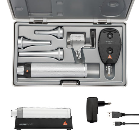 HEINE G100 LED Veterinary Slit Illumination Diagnostic Set, BETA 200 LED Ophthalmoscope, BETA 4 USB Rechargeable Handle, USB Cord & Plug-In Power Supply. MPN: G-148.28.388
