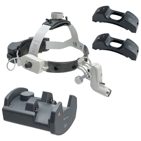 HEINE ML4 LED HeadLight with (2) mPack UNPLUGGED Batteries & EN 50 UNPLUGGED Wall Charger. MPN: J-008.31.416