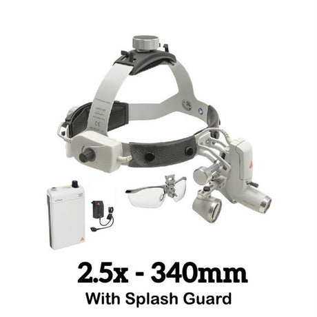 HEINE ML4 LED Headlight Kit, mPack Power Source, S-Guard, HR Binocular Loupe 2.5 x / 340mm. MPN: J-008.31.440