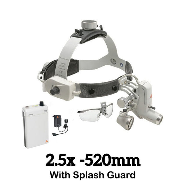HEINE ML4 LED Headlight Kit, mPack Power Source, S-Guard, HR Binocular Loupe 2.5 x / 520mm. MPN: J-008.31.450
