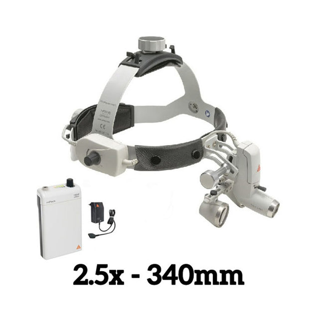 HEINE ML4 LED Headlight Kit, mPack Power Source, HR Binocular Loupe 2.5 x / 340mm. MPN: J-008.31.452