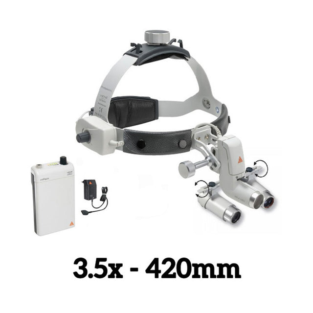 HEINE ML4 LED Headlight Kit, mPack Power Source, HRP Binocular Loupe 3.5 x / 420mm. MPN: J-008.31.454