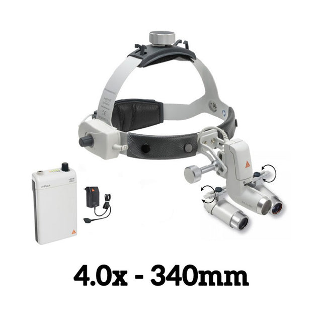 HEINE ML4 LED Headlight Kit, mPack Power Source, HRP Binocular Loupe 4.0 x / 340mm. MPN: J-008.31.456