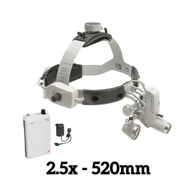 HEINE ML4 LED Headlight Kit, mPack Power Source, HR Binocular Loupe 2.5 x / 520mm. MPN: J-008.31.463