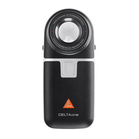 HEINE DELTAone LED Dermatoscope, Contact Plate (with scale), BLACK, USB cord, Transformer, and Case. MPN: K-210.28.305