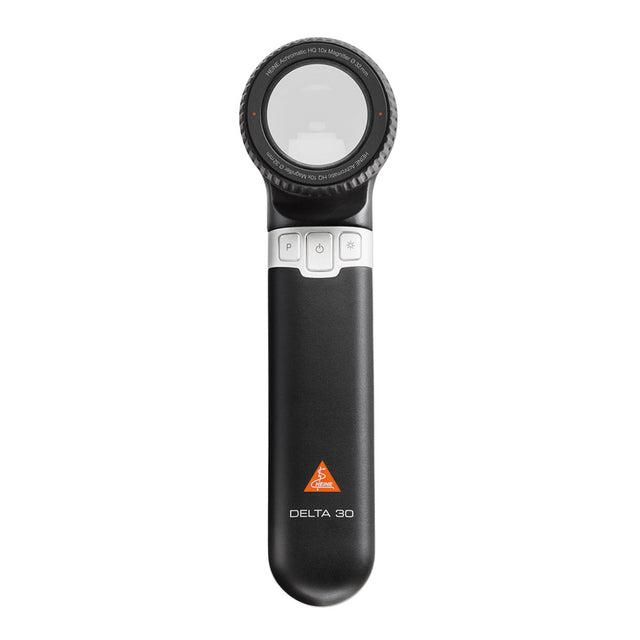 HEINE DELTA 30 LED Dermatoscope, Contact Plate (with scale), USB cord, Transformer, and Case. MPN: K-230.28.305