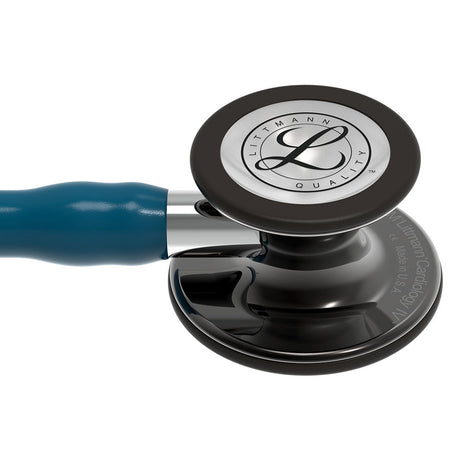 3M Littmann Cardiology IV Stethoscope, High Polish Smoke Chestpiece, Carribean Blue Tube, Mirror Stem, Smoke Headset. MPN: 6234 - Image 2
