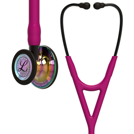 3M Littmann Cardiology IV Stethoscope, High Polish Rainbow Chestpiece, Raspberry Tube, Smoke Stem, Smoke Headset. MPN: 6241