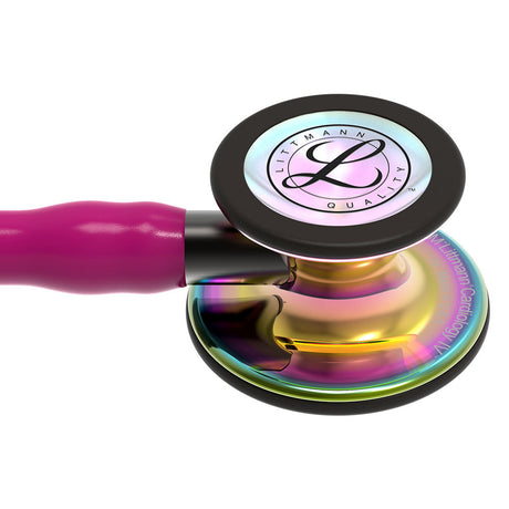 3M Littmann Cardiology IV Stethoscope, High Polish Rainbow Chestpiece, Raspberry Tube, Smoke Stem, Smoke Headset. MPN: 6241 - Image 2