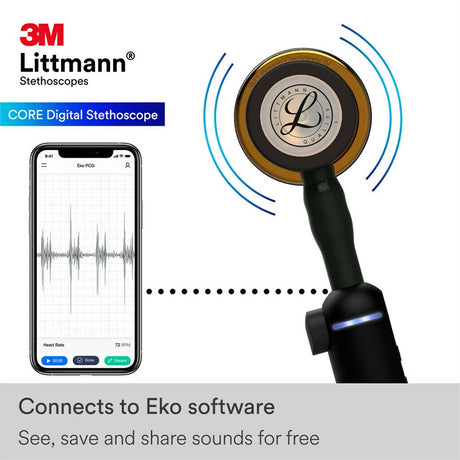 3M Littmann 8870 CORE Digital Stethoscope, High Polish Copper Chestpiece, Black Tube, Stem and Headset, 27". MPN: 8870 - Image 4